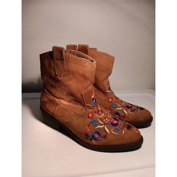 Mudd‎ Y2k Cheyenne Tan Embroidered Casual Ankle Cowboy Boots Booties Size 6 - Picture 2 of 6